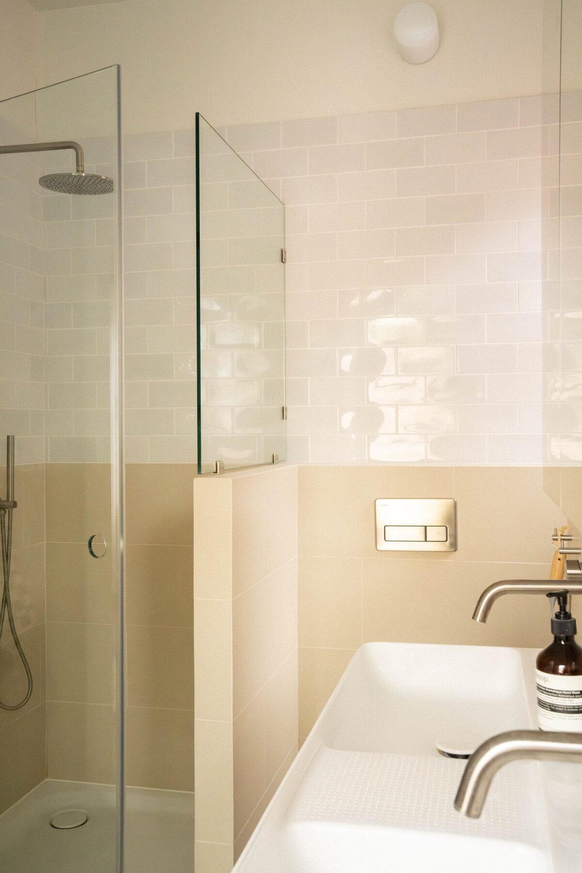 Contemporary bathroom with teal double vanity